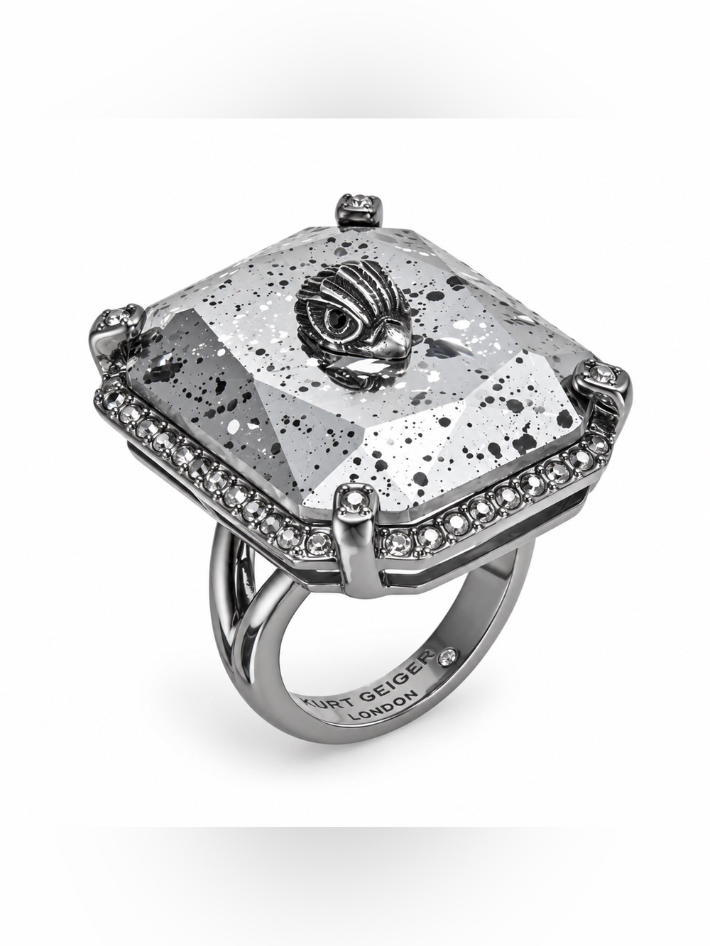 Kurt Geiger Signature Eagle Patina Stone Cocktail Ring sz 8